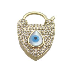 Copper Lobster Clasp Pave Zircon Shell Evil Eye Gold Plated, approx 17-25mm