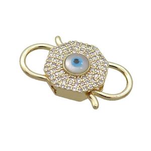 Copper Lobster Clasp Pave Zircon Shell Evil Eye Gold Plated, approx 16-26mm