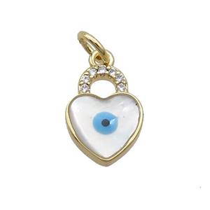 Copper Lock Pendant Pave Shell Evil Eye Gold Plated, approx 9-12.5mm