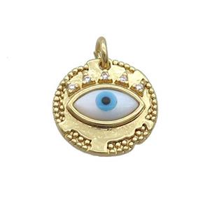 Copper Eye Pendant Pave Shell Evil Eye Gold Plated, approx 14mm