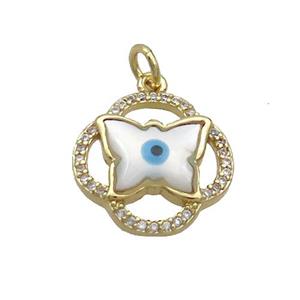 Copper Butterfly Pendant Pave Shell Evil Eye Gold Plated, approx 16mm