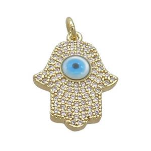 Copper Hamsahand Pendant Pave Zircon Shell Evil Eye Gold Plated, approx 16-20mm