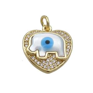 Copper Elephant Pendant Pave Zircon Shell Evil Eye Gold Plated, approx 15mm
