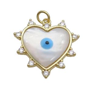 Copper Heart Pendant Pave Shell Evil Eye Gold Plated, approx 22mm