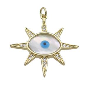 Copper Northstar Pendant Pave Shell Evil Eye Gold Plated, approx 30mm