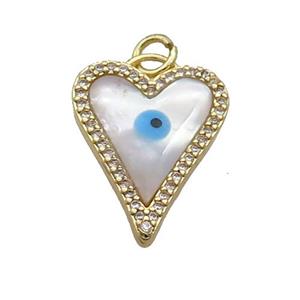 Copper Heart Pendant Pave Shell Evil Eye Gold Plated, approx 16-20mm