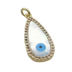 Copper Teardrop Pendant Pave Shell Evil Eye Gold Plated, approx 12-22mm