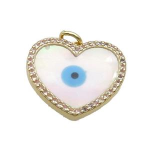 Copper Heart Pendant Pave Shell Evil Eye Gold Plated, approx 20mm
