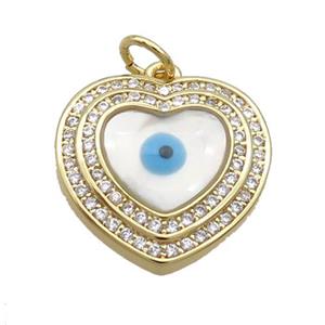 Copper Heart Pendant Pave Zircon Shell Evil Eye Gold Plated, approx 17.5mm