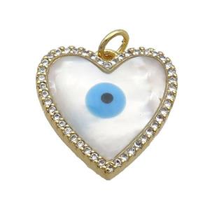 Copper Heart Pendant Pave Zircon Shell Evil Eye Gold Plated, approx 19mm