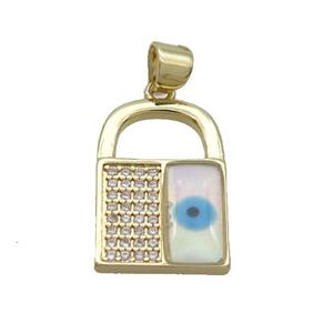 Copper Lock Pendant Pave Zircon Shell Evil Eye Gold Plated, approx 12-20mm