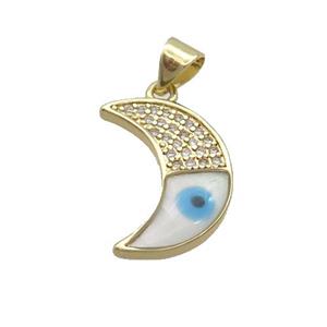 Copper Moon Pendant Pave Zircon Shell Evil Eye Gold Plated, approx 13-18mm