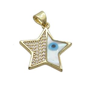Copper Star Pendant Pave Zircon Shell Evil Eye Gold Plated, approx 19mm