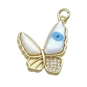Copper Butterfly Pendant Pave Zircon Shell Evil Eye Gold Plated, approx 18-20mm