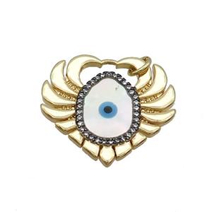 Copper Heart Pendant Pave Zircon Shell Evil Eye Gold Plated, approx 22-25mm