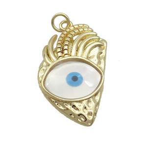 Copper Pendant Pave Shell Evil Eye Gold Plated, approx 17-29mm