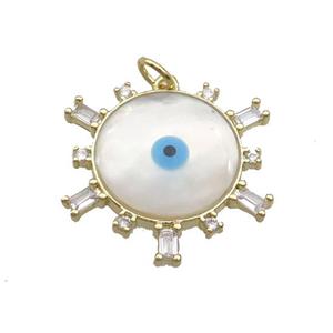 Copper Circle Pendant Pave Shell Evil Eye Gold Plated, approx 22mm