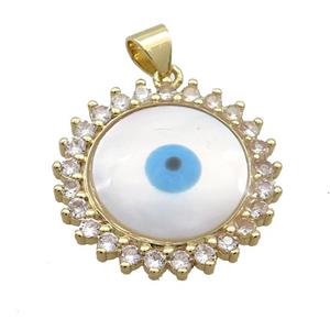 Copper Sunflower Pendant Pave Shell Evil Eye Gold Plated, approx 22mm