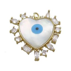 Copper Heart Pendant Pave Shell Evil Eye Gold Plated, approx 30-33mm