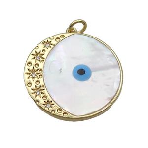 Copper Moonsun Pendant Pave Shell Evil Eye Gold Plated, approx 25mm