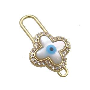 Copper Clover Pendant Pave Zircon Shell Evil Eye Gold Plated, approx 15-25mm