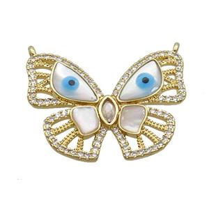 Copper Butterfly Pendant Pave Zircon Shell Evil Eye Gold Plated, approx 22-28mm