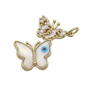 Copper Butterfly Pendant Pave Zircon Shell Evil Eye Gold Plated, approx 24-28mm