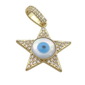 Copper Star Pendant Pave Zircon Shell Evil Eye Gold Plated, approx 24mm