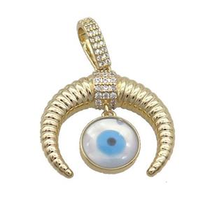 Copper Horn Pendant Pave Zircon Shell Evil Eye Gold Plated, approx 11.5mm, 23-25mm