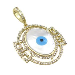 Copper Pendant Pave Zircon Shell Evil Eye Gold Plated, approx 30mm