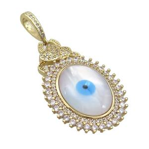 Copper Oval Pendant Pave Zircon Shell Evil Eye Gold Plated, approx 25-40mm