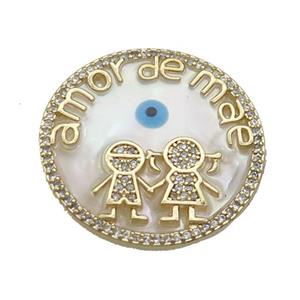 Copper Kids Pendant Pave Zircon Shell Evil Eye Gold Plated, approx 26mm