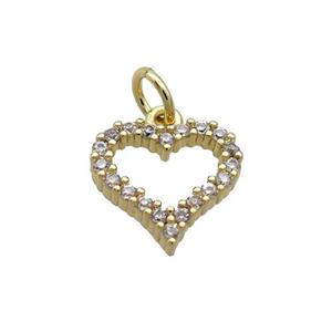 Copper Heart Pendant Pave Zircon Gold Plated, approx 11.5mm