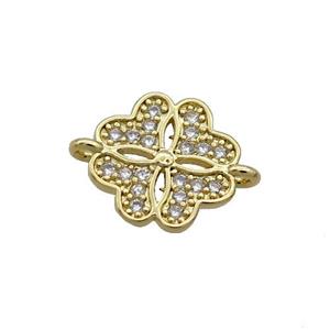 Copper Clover Connector Pave Zircon Gold Plated, approx 11mm