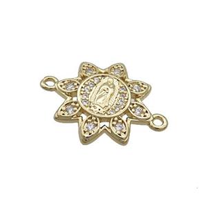 Copper Sunflower Connector Pave Zircon Jesus Gold Plated, approx 17.5mm