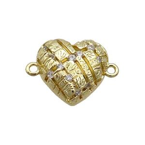 Copper Heart Connector Pave Zircon Gold Plated, approx 15mm