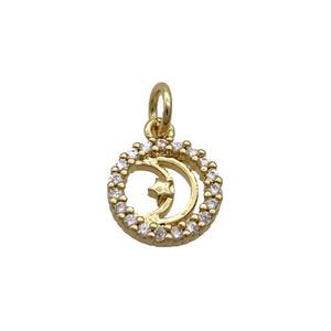 Copper Moon Pendant Pave Zircon Star Gold Plated, approx 10mm