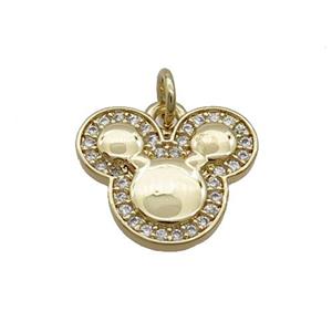 Copper Mouse Pendant Pave Zircon Gold Plated, approx 13-15mm