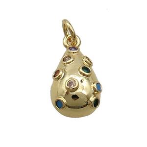Copper Teardrop Pendant Pave Zircon Gold Plated, approx 8-14mm