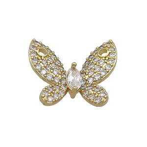 Copper Butterfly Pendant Pave Zircon 2loops Gold Plated, approx 15-18mm
