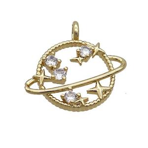 Copper Planet Pendant Pave Zircon Gold Plated, approx 15mm