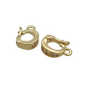 Copper Clasp Pave Zircon Gold Plated, approx 7-9mm