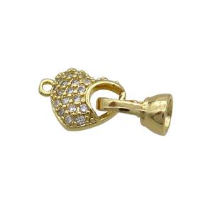 Copper Clasp Pave Zircon Heart Gold Plated, approx 11mm, 6-11mm