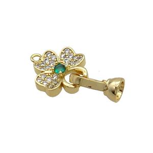 Copper Clasp Pave Zircon Clover Gold Plated, approx 14.5mm, 6-13mm