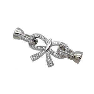 Copper Clasp Pave Zircon Bowknot Platinum Plated, approx 15-21mm, 6-13mm
