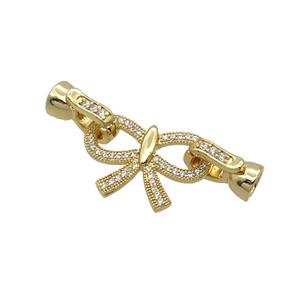 Copper Clasp Pave Zircon Bowknot Gold Plated, approx 15-21mm, 6-13mm