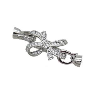 Copper Clasp Pave Zircon Bowknot Platinum Plated, approx 17-21mm, 6-13mm