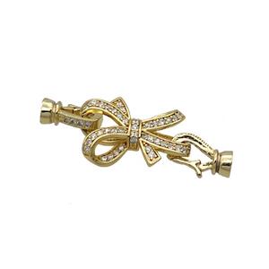 Copper Clasp Pave Zircon Bowknot Gold Plated, approx 17-21mm, 6-13mm