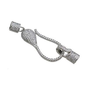 Copper Clasp Pave Zircon Platinum Plated, approx 15-30mm, 6mm