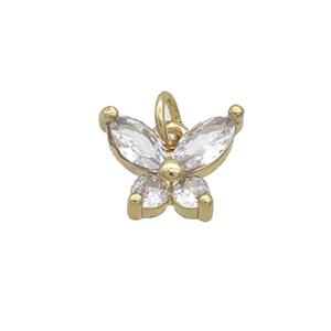 Copper Butterfly Pendant Pave Clear Crystal Glass Gold Plated, approx 9-12mm